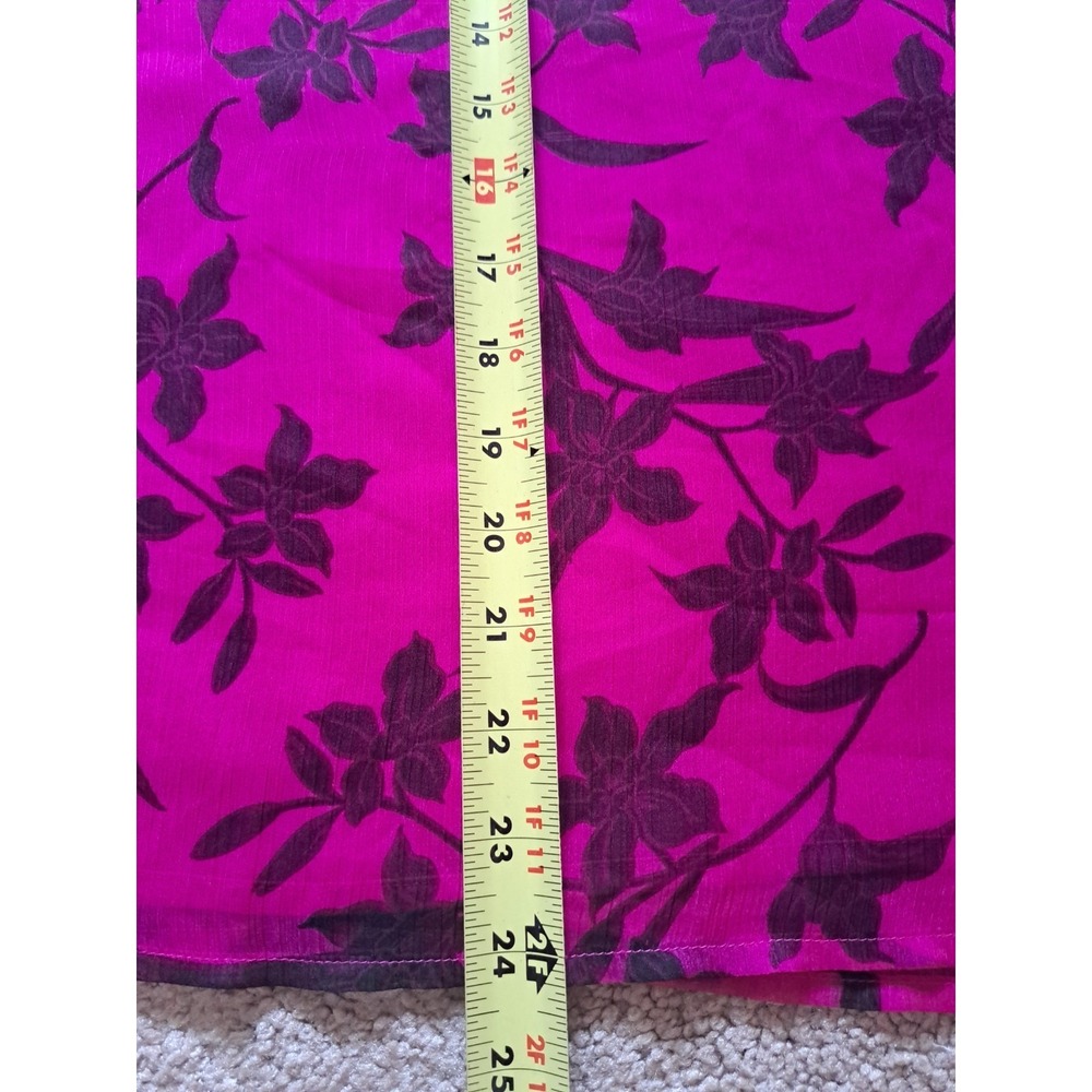 Vince Camuto Women's Bright Magenta Floral Long Sheer Sleeve Lined Blouse Top M - Picture 12 of 13